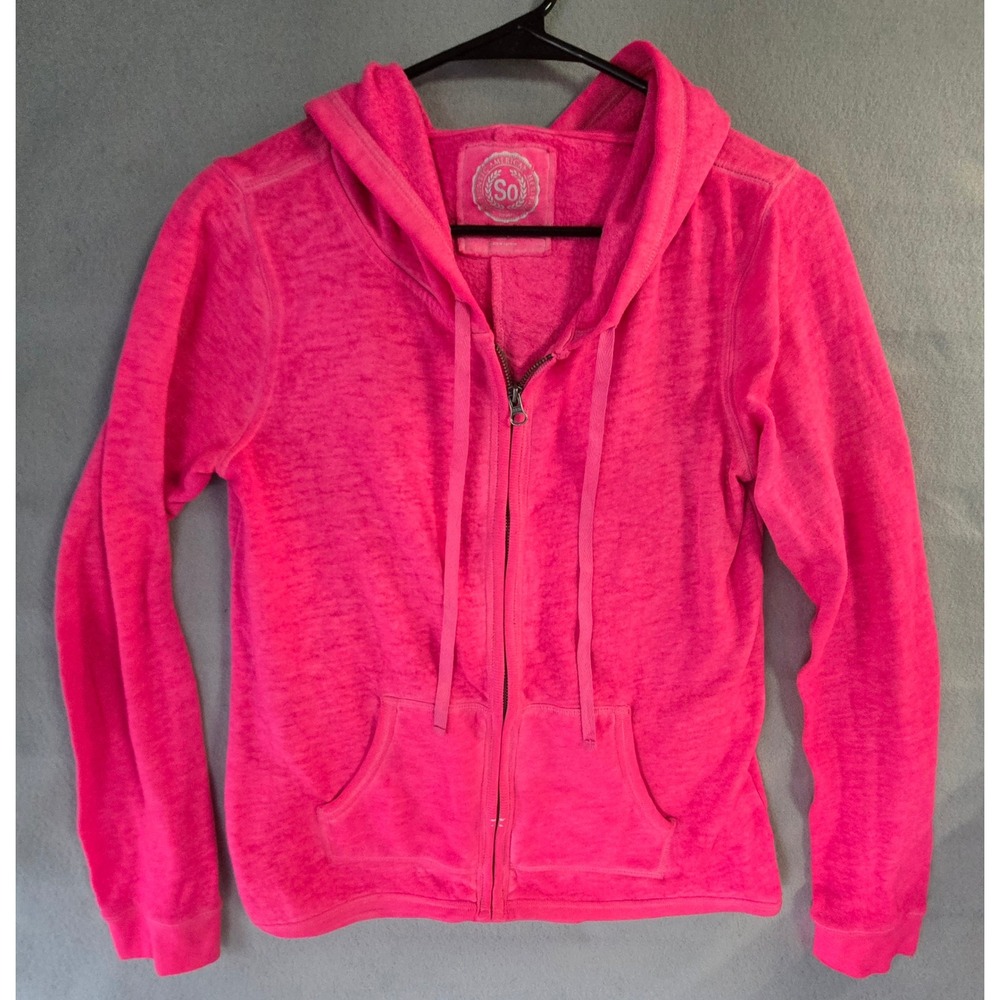 SO Authentic American Heritage Hot Pink Zip Up Hoodie Sweatshirt Burnout Pink